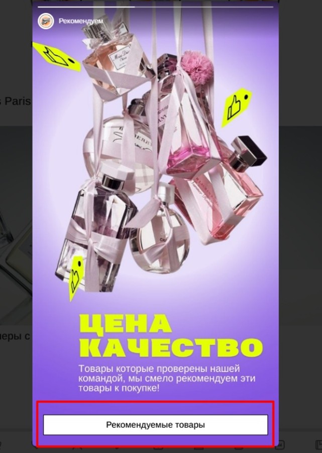 Сторис с блоком рекомендованных товаров